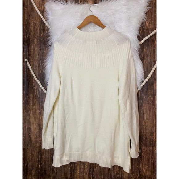 Anthropologie | Mock Turtleneck Cable Knit Cream Sweater Size L - Picture 5 of 7